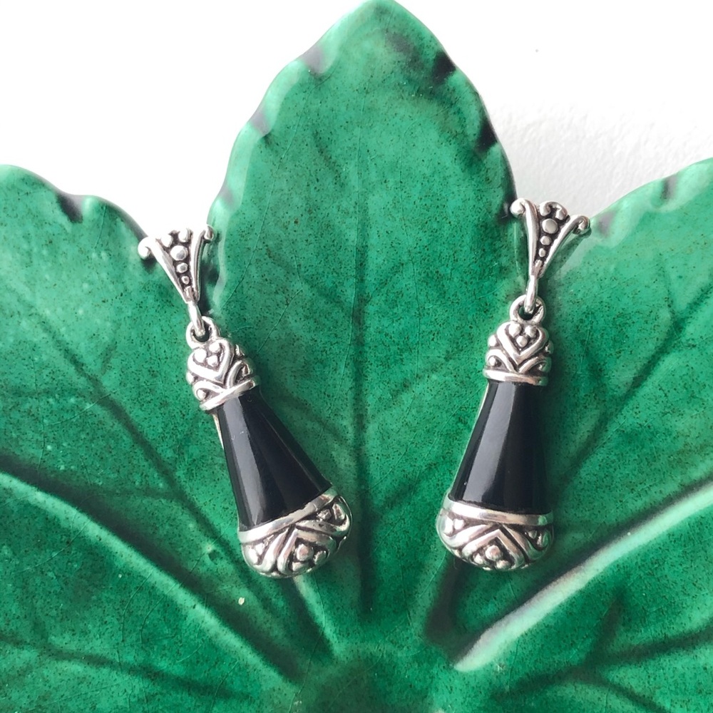 Sterling Black Onyx Silver Dangle Earrings